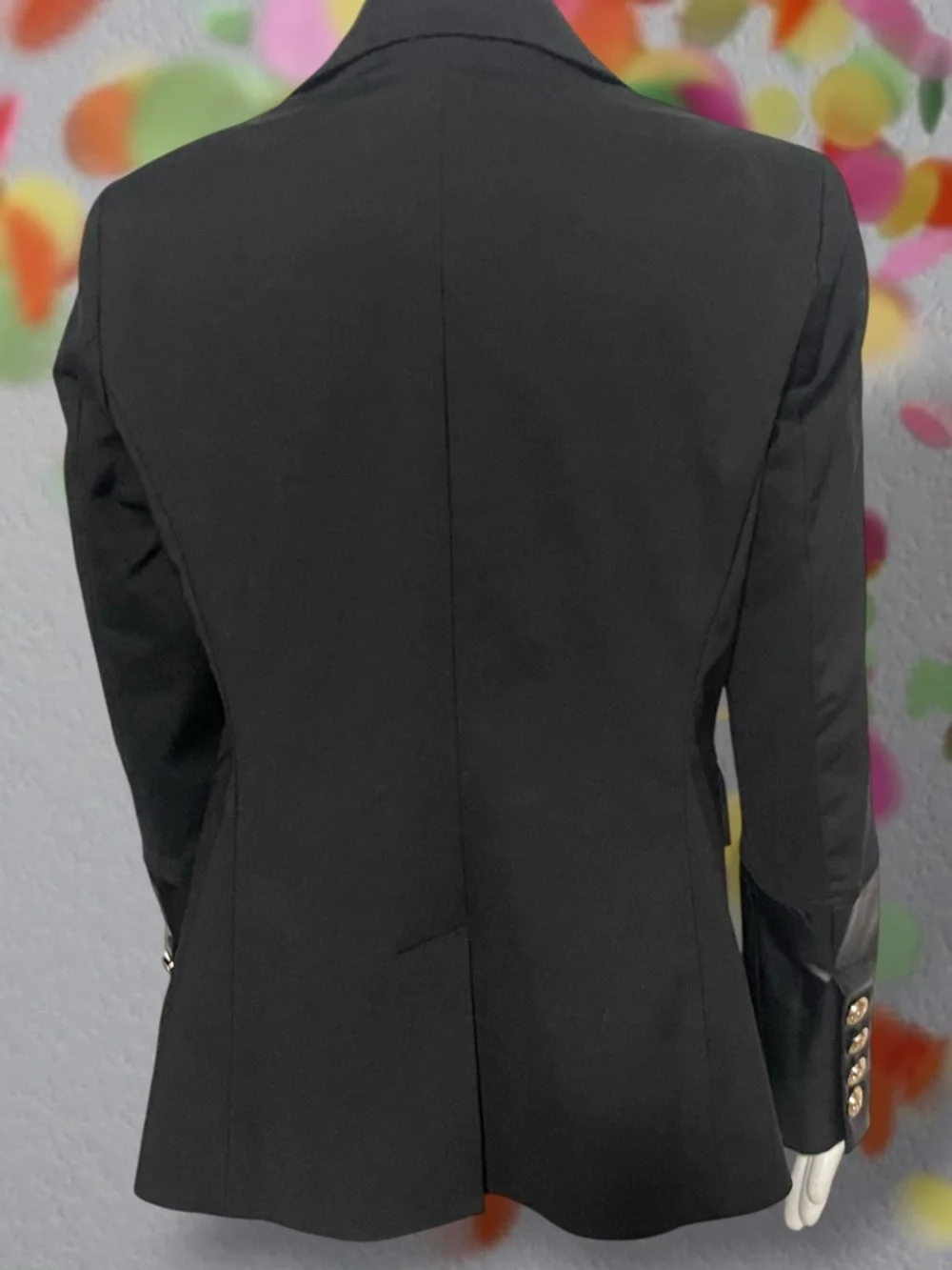Boston Proper Black Leather Detailed Modern Double-Breasted Blazer Size 10